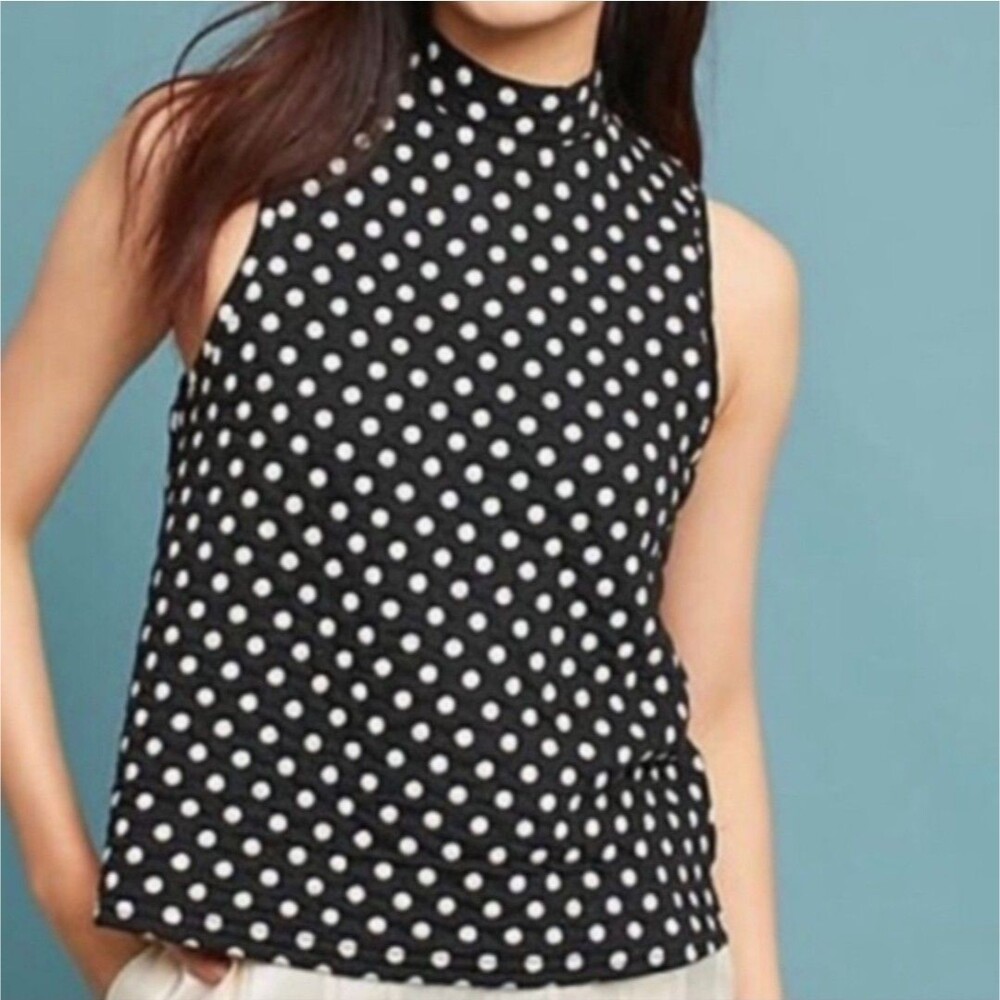 Anthropologie Postmark Women's High Neck Polka Dot Tank Black White Size M  Med